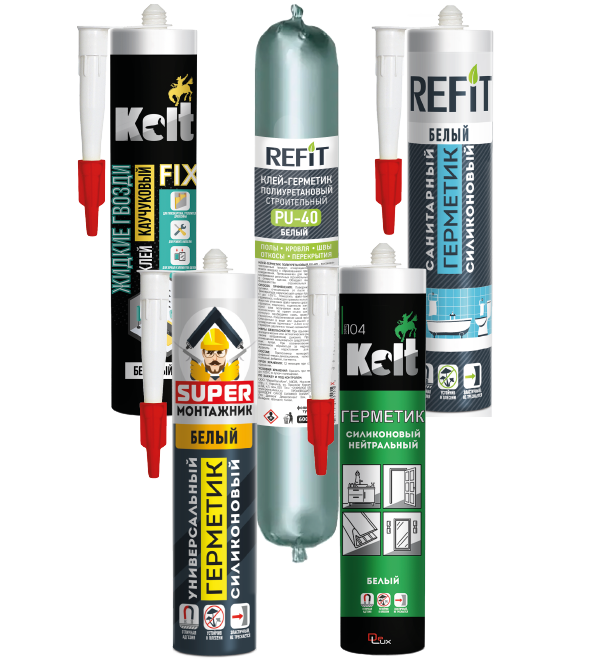 Герметики и клеи KOLT, REFIT, SUPER Монтажник
